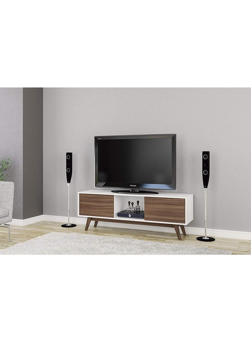 Polifurniture Porto Rico Two Door 59" TV Stand, White/Brown Walnut - Image 5